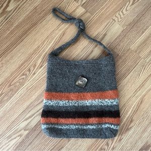 Boiled wool‎ orange and brown knit shoulder bag